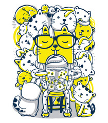 cats doodle in flat cartoon style