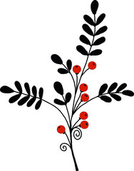 A twig with leaves and berries. Vector file for designs.