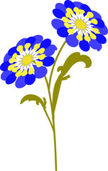 Two bright flowers on a twig. Vector file for designs.