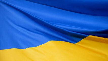 Ukraine Waving Flag for Independence Day. Victory Flag of Ukraine with Ripples. National Symbol. Highly Detailed Wavy Fabric Structure. Blue and Yellow Colors. Close Up Shot, Background