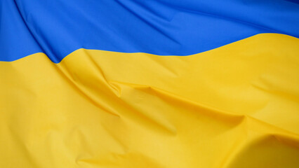 Ukraine Waving Flag for Independence Day. Victory Flag of Ukraine with Ripples. National Symbol. Highly Detailed Wavy Fabric Structure. Blue and Yellow Colors. Close Up Shot, Background