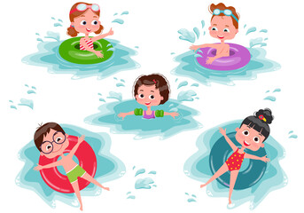 Obraz na płótnie Canvas Set of children's and beach entertainment. Vector isolated illustration of summer and children