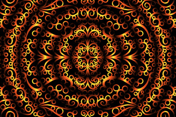 seamless circular circle  luxurious Golden caleidoscope gradient flower art pattern of indonesian traditional tenun batik ethnic dayak ornament for wallpaper ads background 