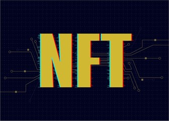 NFT nonfungible tokens text on dark background. Crypto art concept. Pay for unique collectibles in games or art.
