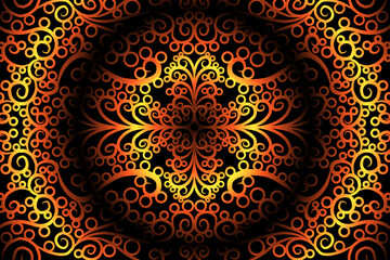 seamless circular circle  luxurious Golden caleidoscope gradient flower art pattern of indonesian traditional tenun batik ethnic dayak ornament for wallpaper ads background 