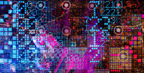 Neural network 3D illustration. Big data and cybersecurity