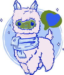 Cute llama with a scarf. Vector file for designs.