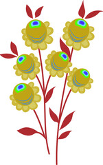 A twig with yellow flowers. Vector file for designs.