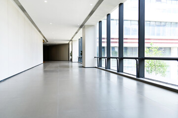 Empty long corridor in the modern hospital