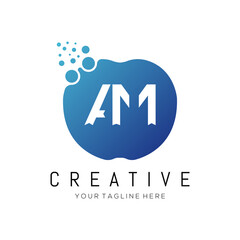  Dots AM letter logo design. AM white color logo.dots blue color design.