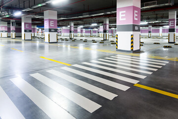 Parking garage with zebra crossing - obrazy, fototapety, plakaty