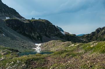 Alpine lake among the rocks, Arhyz, Russia
