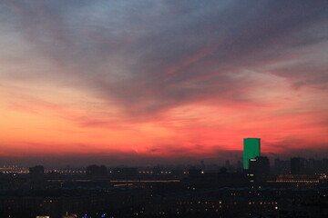 A colourful sunset over an urban skyline 