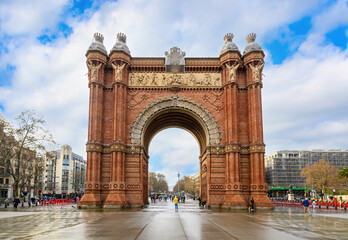 Fototapeta na wymiar Barcelona, Spain. The Arc de Triomf. Arco de Triunfo was built as the main gate for 1888 Barcelona World Fair by Josep Vilaseca i Casanovas.