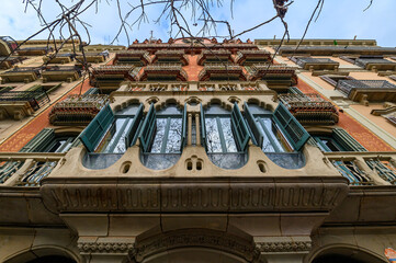 An outstanding example of late Modernism building facade in Barcelona, Spain.	