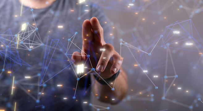 Concept of internet network. double exposure