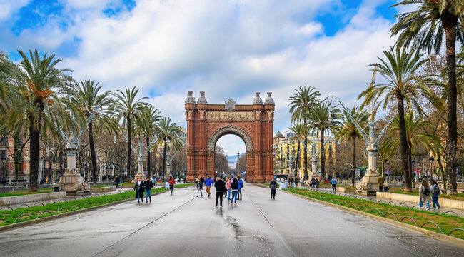 Barcelona, Spain. The Arc de Triomf. Arco de Triunfo was built as the main gate for 1888 Barcelona World Fair by Josep Vilaseca i Casanovas.