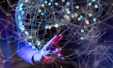 Global network. Blockchain. 3D illustration. Neural networks and artificial intelligence. Abstract
