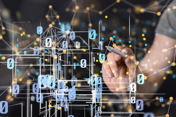 Global network. Blockchain. 3D illustration. Neural networks and artificial intelligence. Abstract