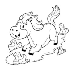 animals coloring book alphabet. Isolated on white background. Vector cartoon horse.