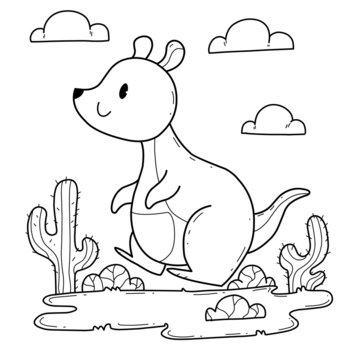 animals coloring book alphabet. Isolated on white background. Vector cartoon kangaroo.