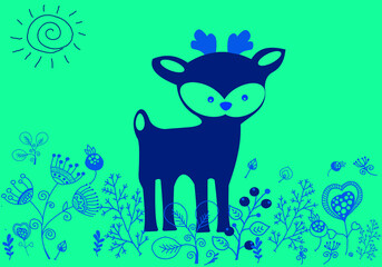 Cute fawn in shades of blue.  Vector file for designs.