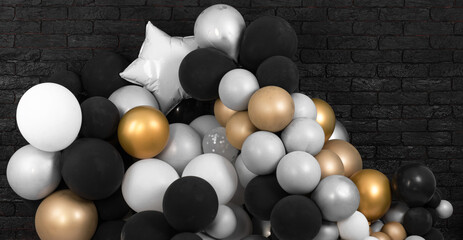 festive black brick background with balloons