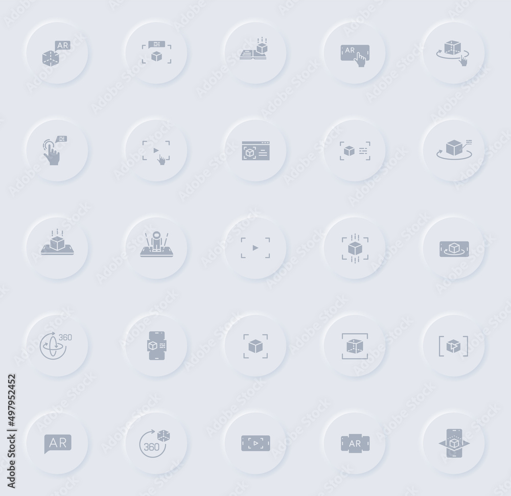 Poster augmented reality gray vector icons on round rubber buttons. augmented reality icon set for web, mob