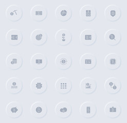 bitcoin gray vector icons on round rubber buttons. bitcoin icon set for web, mobile apps, ui design and promo business polygraphy