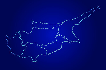 Fototapeta premium Cyprus Map of Abstract High Detailed Glow Blue Map on Dark Background logo illustration