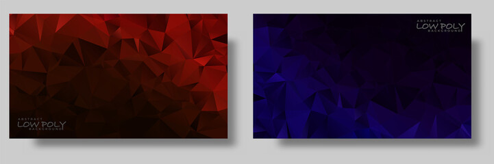 Low poly background in dark blue and red
