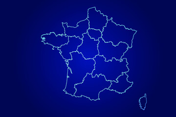 France Map of Abstract High Detailed Glow Blue Map on Dark Background logo illustration