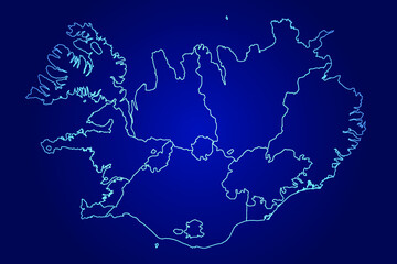 Fototapeta premium Iceland Map of Abstract High Detailed Glow Blue Map on Dark Background logo illustration 