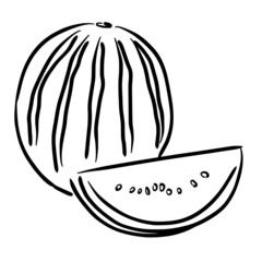 water melon simple line sketch with black line style