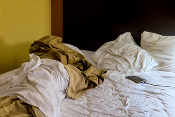 Fototapeta na wymiar Bedroom modern design with hotel room interior with lamp
