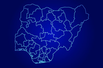 Nigeria Map of Abstract High Detailed Glow Blue Map on Dark Background logo illustration	