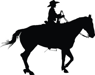 Vector silhouette of a young boy riding a horse.