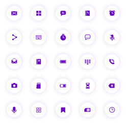 smart function purple color vector icons on light round buttons with purple shadow. smart function icon set for web, mobile apps, ui design and print