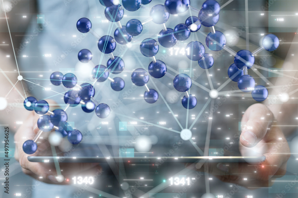 Poster global network. blockchain. 3d illustration. neural networks and artificial intelligence. abstract