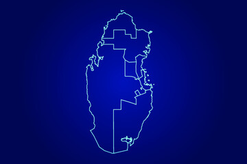 Qatar Map of Abstract High Detailed Glow Blue Map on Dark Background logo illustration	