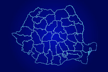 Romania Map. of Abstract High Detailed Glow Blue Map on Dark Background logo illustration	