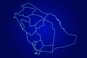 Saudi Arabia Map of Abstract High Detailed Glow Blue Map on Dark Background logo illustration	