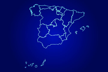 Spain Map of Abstract High Detailed Glow Blue Map on Dark Background logo illustration	