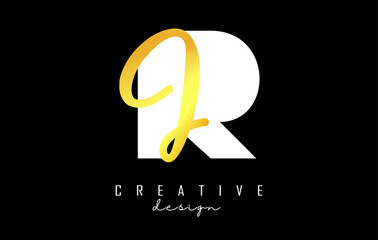 Golden Letters RJ Logo with a minimalist design. Letters R and J with geometric and handwritten typography.