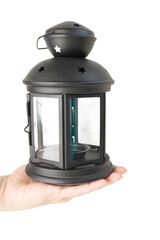 hand holding christmas lantern,isolate on white