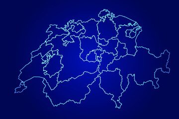 Switzerland Map of Abstract High Detailed Glow Blue Map on Dark Background logo illustration	