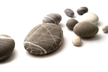 Round stones on white background , Stones or Gravel for building, floor or wall.