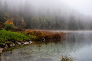 nebelstimmung über dem herbstlichen see
