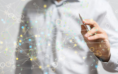 Global network. Blockchain. 3D illustration. Neural networks and artificial intelligence. Abstract