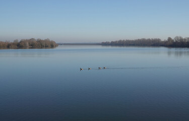 Obraz na płótnie Canvas A tranquil morning view of Abberton reservoir, Essex, UK on a still winter's morning. 